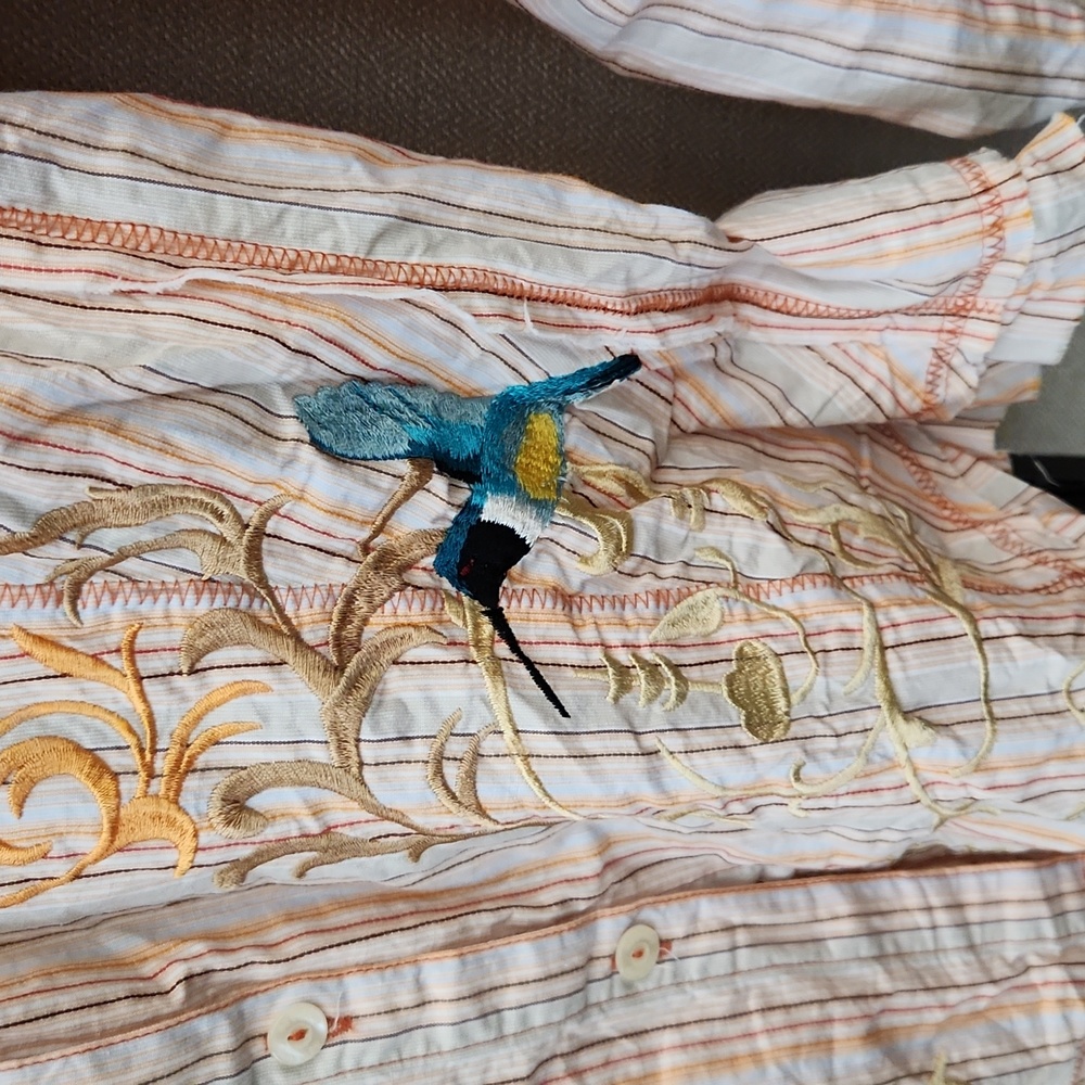 Johnny Was Striped Embroidered Button Down Shirt - Picture 3 of 16